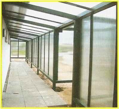 Custom-Designed Covered Walkway with Permanently Ventilated, Multiwall Polycarbonate Walls